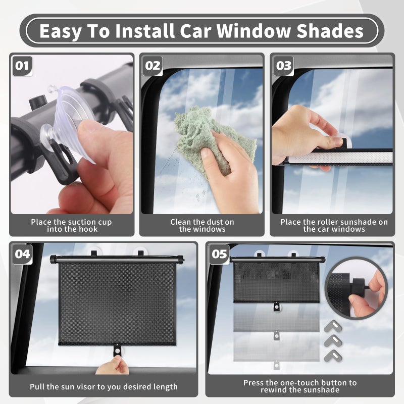 Sfee Car Window Shade for Side Windows, 2 Pack Sun Shade Retractable for Car Blocks Heat and UV Rays Glare Protection Roller Sunshade Visor for Baby, Kids, Pets, Passengers - Image 5